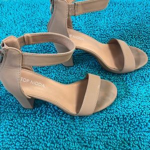 Tan Wedged High Heels w/ Ankle Strap (open toe)
